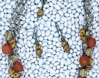 Orange and Brass Crochet Necklace