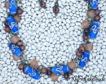 Peach & Blue Crochet Necklace