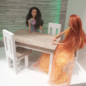 Dining Room Table and Chairs Set, Light Oak, Dollhouse Furniture, Wooden for 12 inch fashion doll Scale 1:6