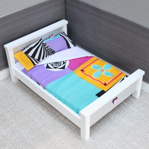 Bedding Set for Bed, Cot Doll House Furniture with Miniature Pillows, 1:6 Scale Duvet for 12 inch fashion doll - Bright Bold Colours