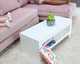 Miniature Coffee Table for Dollhouse Furniture – White – 1/6 Scale Dollhouse, Wooden