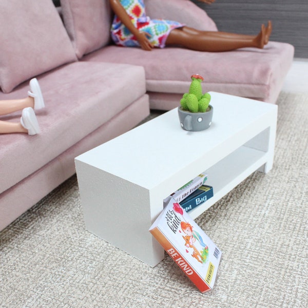 Miniature Coffee Table for Dollhouse Furniture – White – 1:6 Scale Dollhouse, Wooden for 12 inch fashion doll