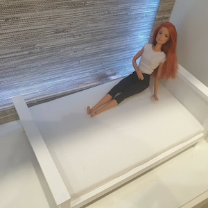 Miniature Dollhouse Bed for 12 inch fashion doll Furniture – 6th Scale – 1:6 scale for doll bedroom – Wooden with Grey Wood Effect