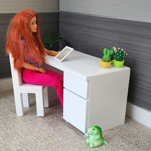 Miniature Dollhouse Desk Computer Table - 1/6 Scale – Dollhouse - White