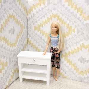 Mesa auxiliar de madera con consola blanca para casa de muñecas con cajones falsos, miniaturas a escala 1:6, muebles de sala de estar, regalo para muñeca de moda de 12 pulgadas