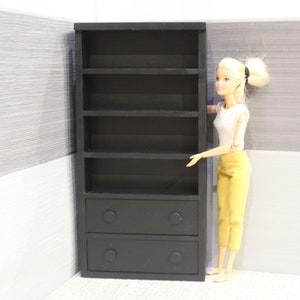 Bookcase Wooden Black - for 12 inch fashion doll Furniture - 1:6 Scale - Handmade