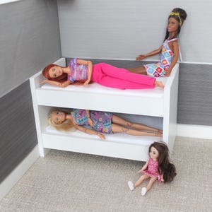 Dollhouse Bunk Bed for 12 inch Doll - 1:6 Scale Bed - Modern Bed Design - 1/6 Size Miniature Doll Furniture