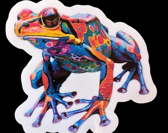 Pegatina de rana colorida: vinilo para portátil y botella de agua