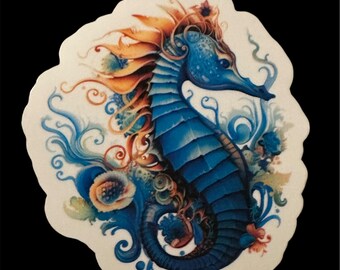 Pegatina de caballito de mar: hermosa calcomanía de vinilo con un intrincado diseño de caballito de mar, ideal para amantes del océano, ideal para laptop, botella de agua o diario.
