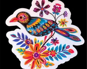 Pegatina de vinilo de pájaro cantor colorido: Calcomanía de naturaleza generada por IA