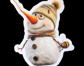Pegatina de muñeco de nieve: adorable vinilo con diseño navideño, ideal para portátil, botella de agua o diario. ¡Regalo perfecto de Navidad!