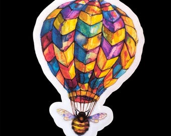 Pegatina de vinilo de globo aerostático colorido: Calcomanía de aventura (2,5")