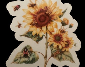 Vinilo adhesivo de girasol: calcomanía floral para portátil y botella de agua