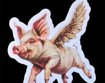 Pegatina de cerdo volador: vinilo troquelado (2,5")