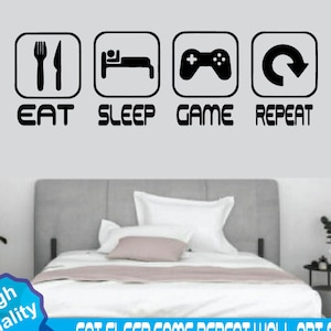 Colours Bedroom Vinyl Eat Sleep Game Repeat Gamer Wall Art Decals Stickers 15 