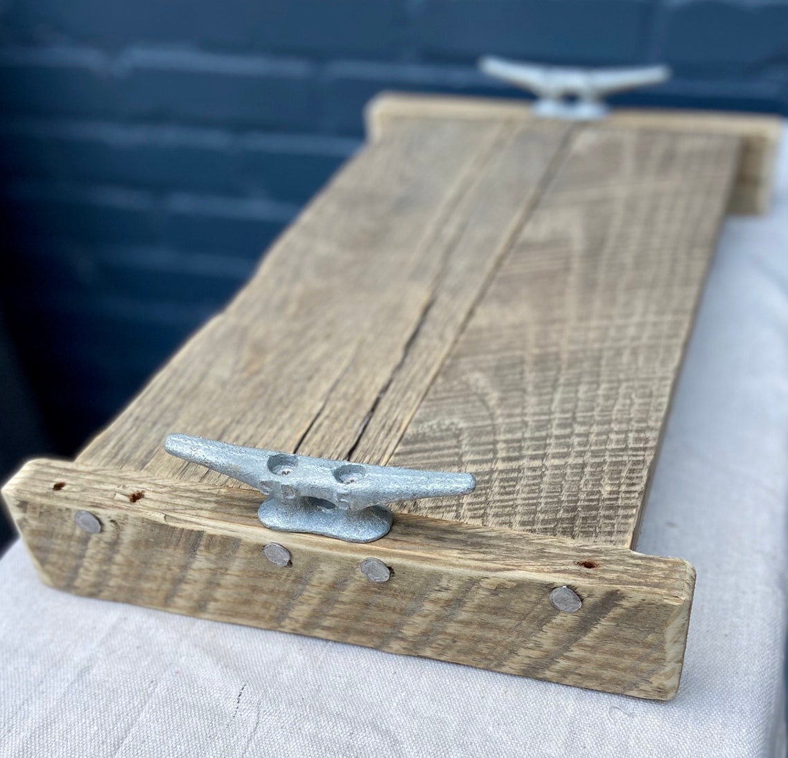 Driftwood Tray Real Boat Cleat Handles Reclaimed Wood Beach Etsy