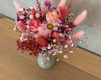 Frühlingsstrauss, Muttertag, Trockenblumenstrauss in rosa/ pink, Geschenkidee, Tischdeko