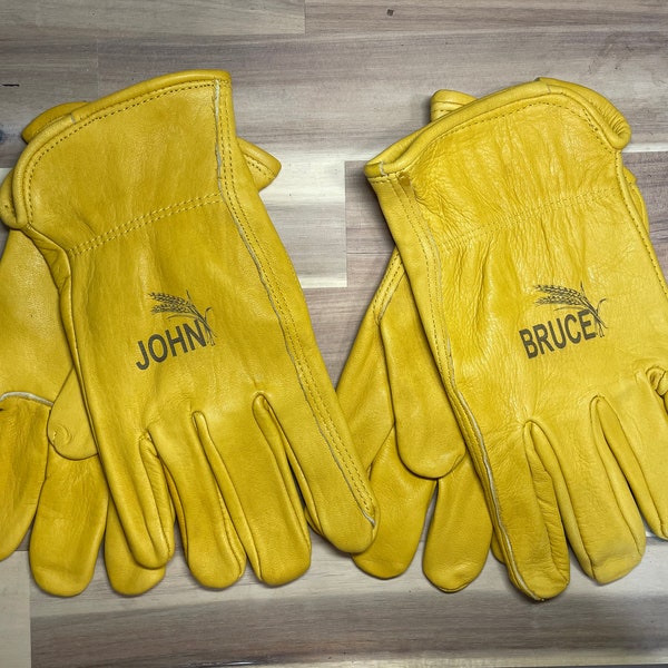 Custom Engraved Cowhide Leather Gloves, Work Gloves, Gardening Gloves, Company Gloves, Farm Gloves, Driving Gloves, Leather, Logo