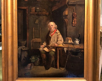 Very Rare OIL PAINTING Circle of David Teniers Antique 17th Century Circa 1760 dutch School  old master in a Beautiful Gold Gilt Frame