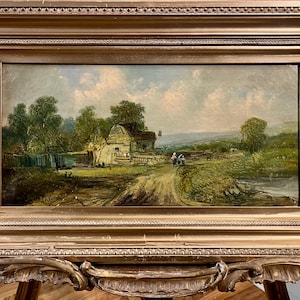 Oil PAINTING Antique 19th Century By Listed artist Albert H Vickers  1834 -1907 British old master in a Beautiful Gold Gilt Frame