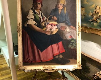FINE ORIGINAL ARTIST Early 1920's/30's Hungarian Old Master Oil Painting in a Gold Gilt Frame