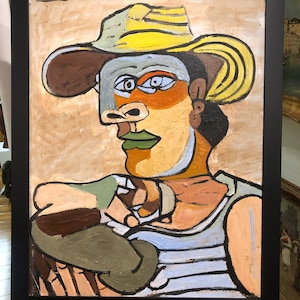 VECCHIO MAESTRO Firmato Picasso 1938 &quot;Il marinaio&quot; Dipinto ad olio su tela XX SECOLO in nuova cornice nera