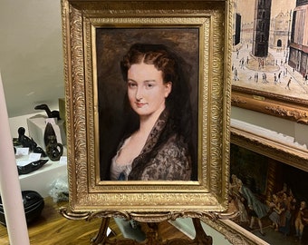 OIL PAINTING Beautiful lady of Nobility Antique 18th Century Circa 1800 British School  old master Beautiful Neoclassical Gold Gilt Frame