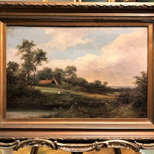 OIL PAINTING Antique 19th Country Scene Cicle of John Constable British old master in a Gold Gilt Frame