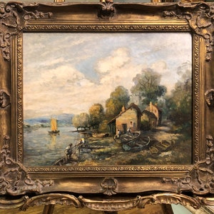 OIL PAINTING LARGE  listed artist M J Rendell Circa Mid 20TH Century British School in a Gold Gilt Frame