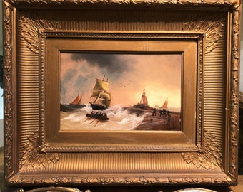 OIL PAINTING Antique 19th Century Maritime Scene By Charles Ward 1831 - 1896 British old master in a Gold Gilt Frame