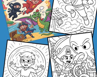 Kolorowanka dla chłopców: Ninja, smoki, piraci, superbohaterowie, 50 stron (do pobrania w formacie PDF)