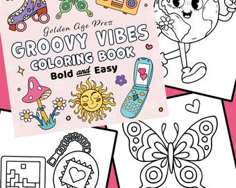 Retro Coloring Book, Groovy Hippie Designs, 40 Printable Pages (PDF Download)