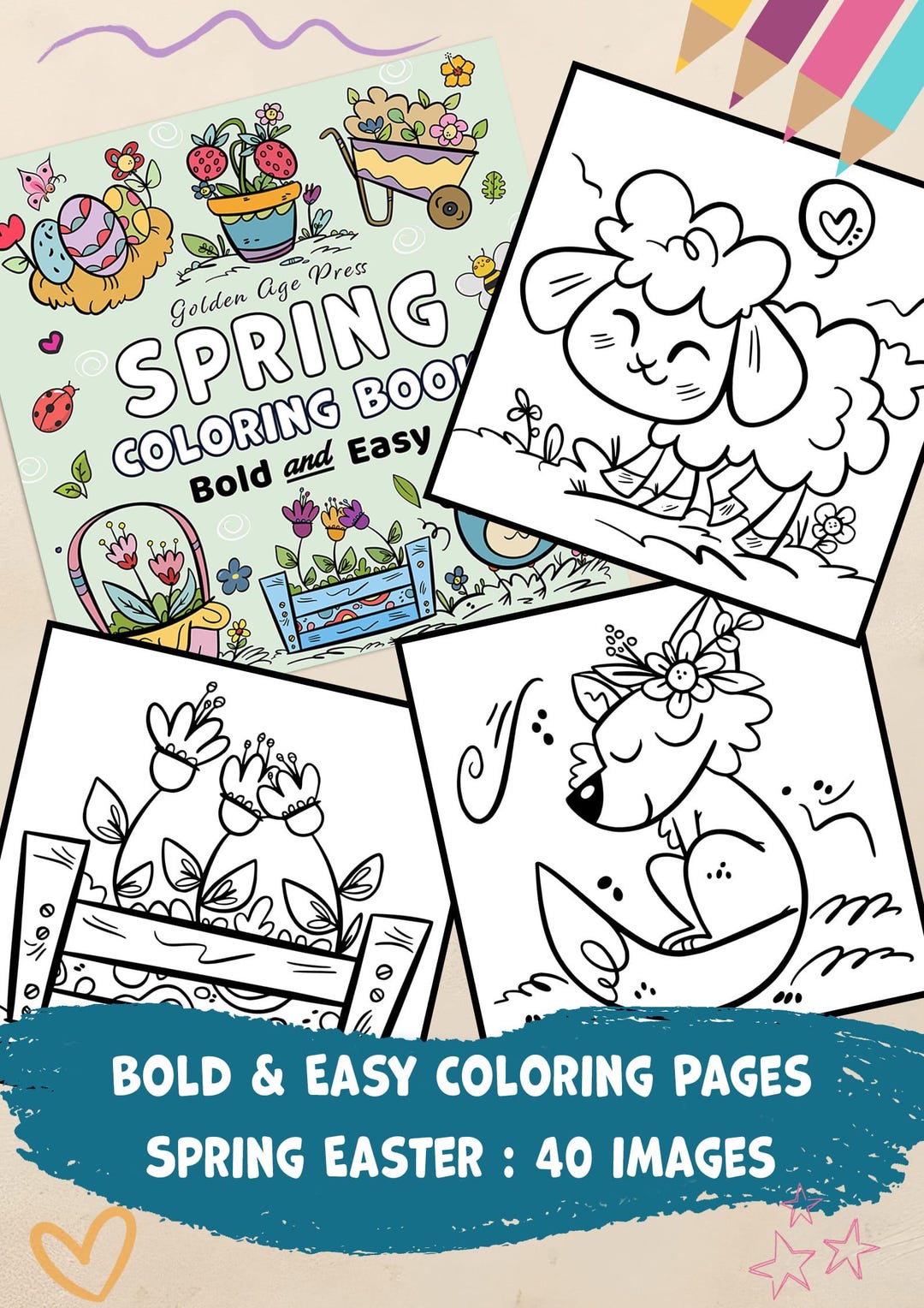 Spring Easter Bold & Easy Coloring Pages: Simple Adult Colouring Book ...