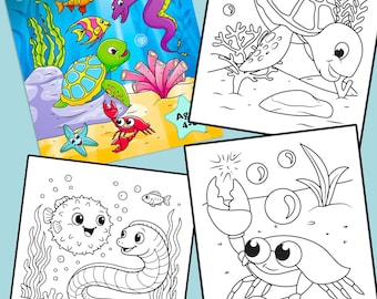 Kolorowanki dla dzieci o tematyce oceanu: 50 zwierząt podmorskich (plik PDF do druku)
