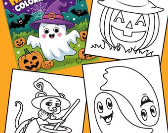 Kolorowanka dla maluchów na Halloween: Straszne duchy, dynie, nietoperze (do pobrania w formacie PDF)