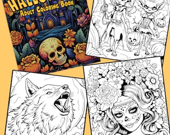 Halloween Adult Coloring Book: Spooky Autumn Scenes, 40 Pages (Digital Download)