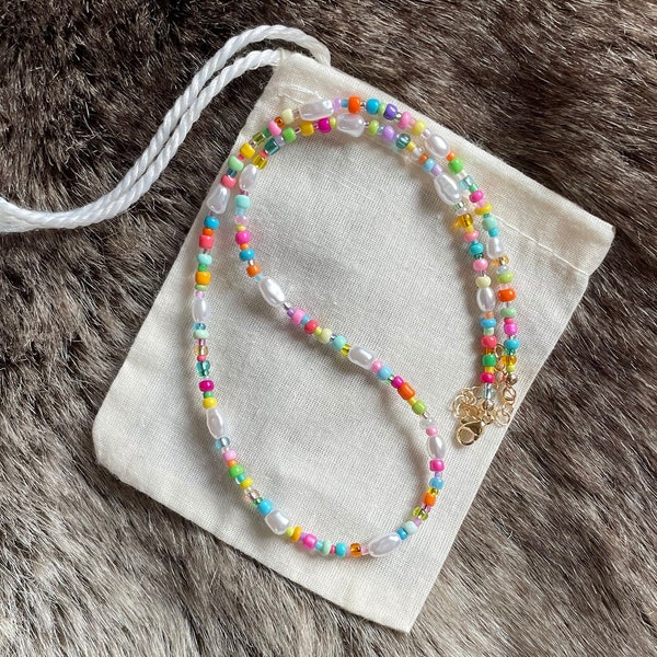 Multicoloured beaded necklace | Faux Pearls | Colourful beads | Handmade | Adjustable | Customisable