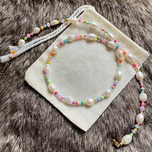 Multicoloured beaded necklace Freshwater Pearls Colourful beads Handmade Adjustable Customisable image 5