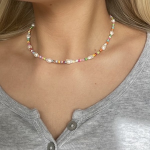 Multicoloured beaded necklace Freshwater Pearls Colourful beads Handmade Adjustable Customisable image 2
