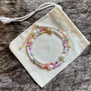 Multicoloured beaded necklace | Freshwater Pearls | Colourful beads | Handmade | Adjustable | Customisable