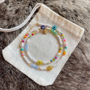 Multicoloured beaded necklace | Freshwater Pearls | Colourful beads | Handmade | Adjustable | Customisable