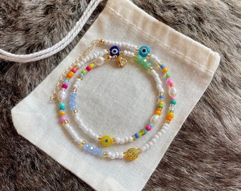 Multicoloured beaded necklace | Freshwater Pearls | Colourful beads | Handmade | Adjustable | Customisable