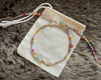 Multicoloured beaded necklace | Freshwater Pearls | Colourful beads | Handmade | Adjustable | Customisable