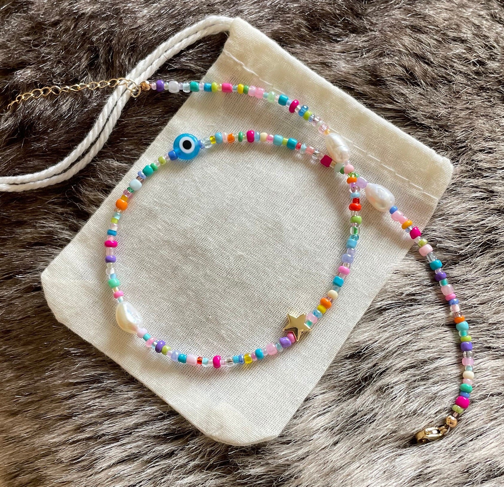 【KOOLOSET】Star Beads Necklace (handmade) Multicoloured Beaded Necklace | Freshwater Pearls | Star