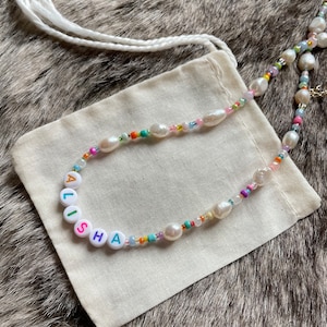 Multicoloured beaded necklace Freshwater Pearls Colourful beads Handmade Adjustable Customisable image 3