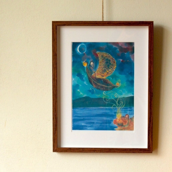 Moon Boat | Waldorf | Steiner | Art Print | Oil Painting | Dreamy Bedroom Art | Wall Hanging | Wall Art