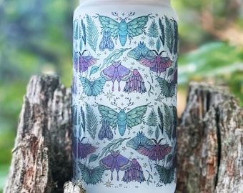 Witchy Moth Tumbler | Cottagecore Iced Coffee Glass | Reusable Coffee Glass | Gothic Woodland Drinkware | Gift for Moth Lover | Lunar Moth