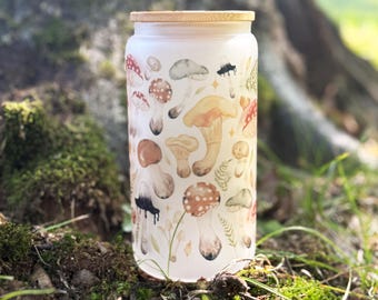 Mushroom Motif Sipper Glass | Mushroom Cup | Mushroom Lover Gift | Mushroom Gift | Witchy Tumbler | Mushroom Cup | Mushroom Motifs Cup
