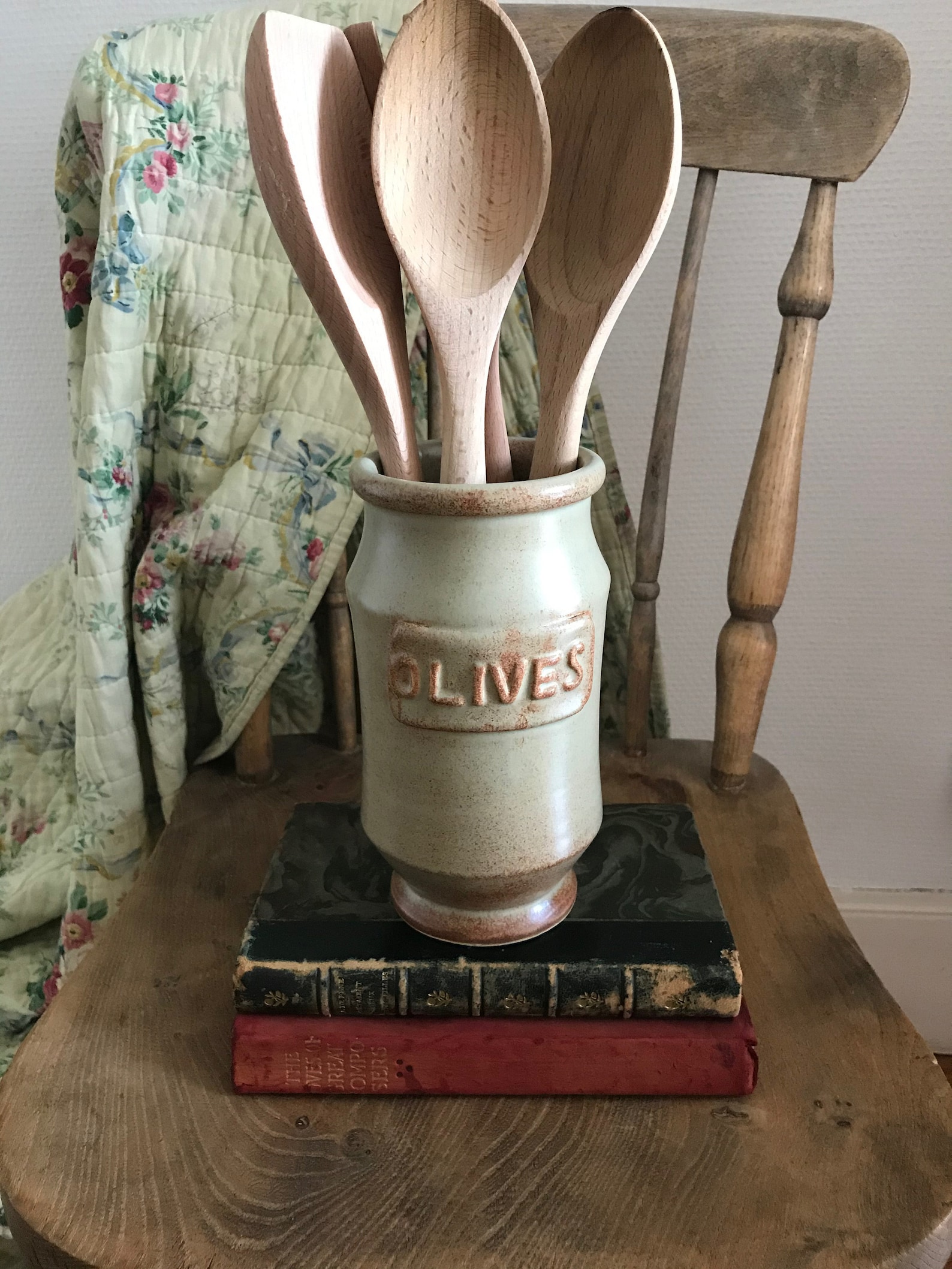 Utensil Jar, Olive Jar, Vase, Utensil Holder, Ceramic Jar, Vintage