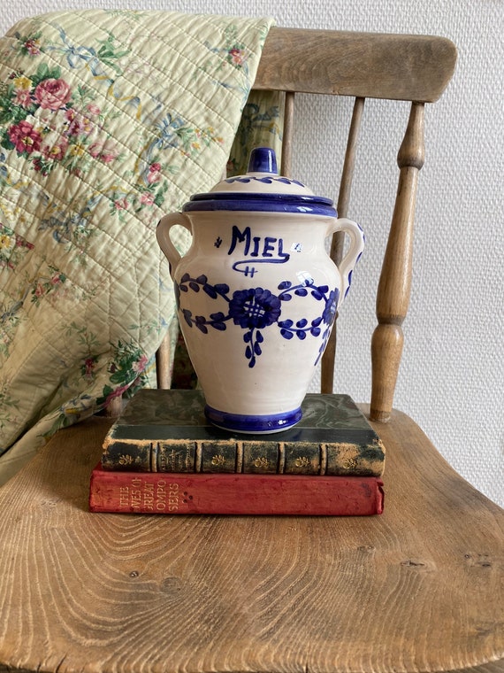 Honey Jar Storage Jar Blue and White Blue Kitchen Kitchen Etsy